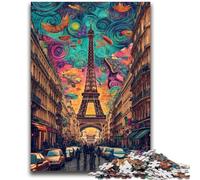 Rompecabezas psicodélico de 1000 Piezas con la Torre Eiffel Un Juego desafiante para Disfrutar en Familia Toda la Familia 26x38cm