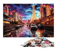 Rompecabezas psicodélico de 1000 Piezas para Adultos diseño de la Franja de Las Vegas de Noche Ideal para Juegos Familiares cumpleaños (tamaño 38 x 26 cm)
