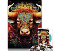 Rompecabezas psicodélico de búfalo para Adultos 1000 Piezas para Adolescentes para aliviar el estrés para Pasar el rato para decoración del hogar 26x38cm