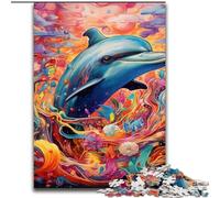 Rompecabezas psicodélico de Delfines de 1000 Piezas para Adultos, Juego Interactivo Familiar, decoración del hogar DIY, Regalo desafiante y Estimulante (tamaño 50x75cm)