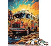 Rompecabezas psicodélico de Furgoneta al Atardecer, imágenes Personalizables, cartón 100% Reciclado, para niños y Adultos a Partir de 12 años 1000 Piezas (75 x 50 cm).