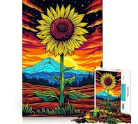 Rompecabezas psicodélico de Girasoles al Atardecer para Adultos, 1000 Piezas, Rompecabezas Mental, Relajante, para armar, (38x52cm)