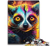 Rompecabezas psicodélico de lémur (1000 Piezas) para Adultos Difícil de completar, Pero Divertido y Divertido Decoración hogar (38x52cm)