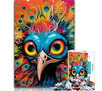 Rompecabezas psicodélico de Pavo Real para Adolescentes Desafiante, Pero Divertido y Gracioso Incluye póster y Hoja de Trivia a Juego 75x50cm