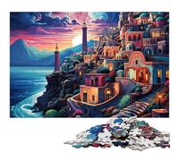 Rompecabezas psicodélico de Santorini de Noche de 1000 Piezas para Adultos Adolescentes a Partir de 14 años (38 x 26 cm)