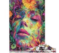 Rompecabezas psicodélico Floral de Mujer, Divertido Rompecabezas de cartón Premium para Adultos y Adolescentes, Regalo para el Día del Padre, 1000 Piezas (26 x 38 cm)