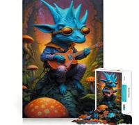 Rompecabezas psicodélicos de Guitarra de Dinosaurio para Adultos, 1000 Piezas, para Fortalecer la Memoria, Actividad para el hogar, Bordes limpios, Regalo Festivo (38x26cm)