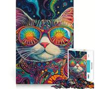 Rompecabezas psicodélicos de Retratos de Gatos para Adultos, 1000 Piezas, Juguete Que desafía la Mente, Pieza de colección de Arte de Corte nítido 38x52cm
