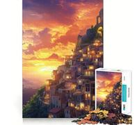 Rompecabezas Pueblo al Atardecer en el acantilado para Adultos, 1000 Piezas, Juguete Inteligente, vínculo Familiar, Corte preciso, Regalo de Temporada 38x26cm