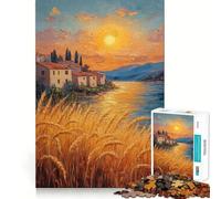 Rompecabezas Pueblo al Atardecer Junto al río para Adolescentes, 1000 Piezas, para desarrollar la Memoria, Tiempo Libre, Bordes limpios, un Regalo Encantador 38x52cm