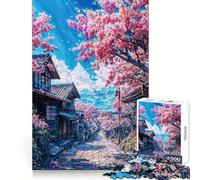 Rompecabezas Pueblo de Cerezos en Flor de 1000 Piezas para Adolescentes Requiere práctica y es fácil de Usar Bordes definidos Regalo Ideal para la Temporada (50x75cm)