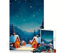 Rompecabezas Pueblo de Invierno bajo un Cielo Estrellado de 1000 Piezas para Adolescentes Potencia la Memoria, relaja la Mente y es Divertido Ajuste Navidad (38x52cm)