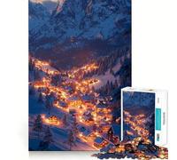 Rompecabezas Pueblo de montaña nevado de Noche para Adolescentes, 1000 Piezas, Juego Mental, Juguete Relajante, Corte preciso, (50x75cm)