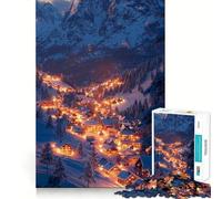 Rompecabezas Pueblo de montaña nevado de Noche para Adolescentes, 1000 Piezas, Juguete para la Mente, Escape Tranquilo, Bordes precisos, Regalo increíble (38x26cm)