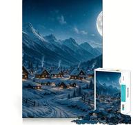Rompecabezas Pueblo Invernal bajo la luz de la Luna de 1000 Piezas Un Divertido Ejercicio Mental con Piezas de Ajuste Forma entretenida de Pasar el Tiempo Libre (38x26cm)