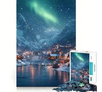 Rompecabezas Pueblo nevado bajo la Aurora Boreal de 1000 Piezas para Adolescentes Juguete de lógica Fina, fácil de armar, Ideal para el Ocio, con Bordes limpios, Festivales (38x26cm)