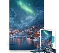 Rompecabezas Pueblo nevado bajo la Aurora Boreal para Adultos, 1000 Piezas, Rompecabezas Mental, pasatiempo Relajante, Montaje de imágenes, Regalo Encantador (38x52cm)