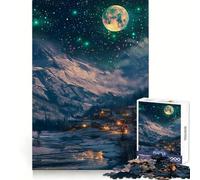 Rompecabezas Pueblo nevado bajo un Cielo Estrellado para Adultos, 1000 Piezas, Juguete de lógica, antiestrés, Corte de precisión, Regalo para Festivales (38x26cm)