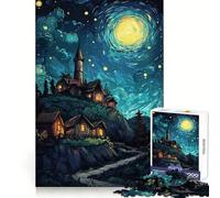 Rompecabezas Pueblo Nocturno bajo un Cielo Estrellado para Adultos, 1000 Piezas Rompecabezas Mental Disfrute del Montaje de la Imagen (38x52cm)