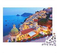 Rompecabezas Pueblos Costeros al Atardecer 1000 Piezas Adultos Positano Pueblo Costero Luces Noche Iglesia Cúpula Mar Grueso Resistente Desafiante Duro Alivio Estrés 70x50cm/1000pzs