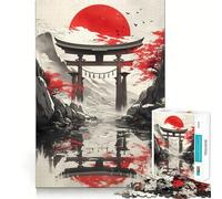 Rompecabezas Puerta Torii Bajo el Sol Rojo, 1000 Piezas para Adultos Mejora la Memoria, relaja la Mente, Bordes precisos, Lista de Deseos de Santa Claus 38x26cm