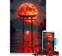 Rompecabezas Puerta Torii Luna Roja 1000 Piezas para Adolescentes Juguete de Lógica Pura Relajación Suave Corte Limpio Pieza de Arte Fino (38x26cm)
