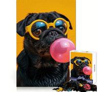 Rompecabezas Pug Bubblegum para Adultos, 1000 Piezas, Rompecabezas Mental, Juego Lento, Disfruta del Montaje de imágenes, (50x75cm)