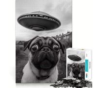 Rompecabezas Pug Conoce a un OVNI de 1000 Piezas para Adultos Juguete para ejercitar la Mente y el Cerebro Ideal para el hogar y el Ocio Bordes Ajustados Navidad (38x26cm)