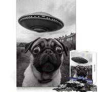 Rompecabezas Pug Conoce a un OVNI de 1000 Piezas para Adultos Juguete para ejercitar la Mente y el Cerebro Ideal para el hogar y el Ocio Bordes Ajustados Navidad (38x26cm)