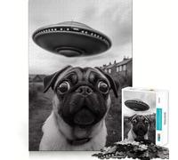 Rompecabezas Pug Conoce a un OVNI para Adultos, 1000 Piezas, estimula la Memoria, Entretenimiento, precisión, Bordes, Bonito Regalo (38x52cm)