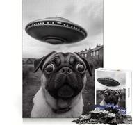 Rompecabezas Pug Conoce a un OVNI para Adultos, 1000 Piezas, estimula la Memoria, Entretenimiento, precisión, Bordes, Bonito Regalo (38x52cm)