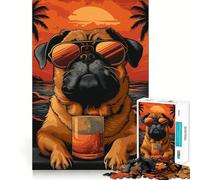 Rompecabezas Pug Healing on The Beach para Adolescentes, 1000 Piezas, Juguete para desarrollar la Habilidad y la concentración, Juego Relajante, Corte Exacto, Regalo de Santa Claus (38x26cm)