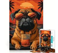 Rompecabezas Pug Healing on The Beach para Adultos, 1000 Piezas, Rompecabezas Mental, Relajante, para armar, (50x75cm)