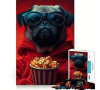 Rompecabezas Pug para Noche de Cine, 1000 Piezas, para Adultos, Juguete cognitivo, Tiempo de unión, patrón de ensamblaje, artículo de Deseo de Papá Noel (38x52cm)