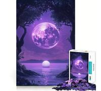 Rompecabezas Purple Moon Tree and Ocean para Adultos, 1000 Piezas, Rompecabezas Mental, Relajante, para armar, (38x26cm)