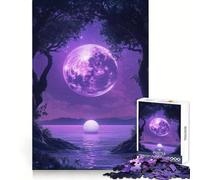 Rompecabezas Purple Moon Tree and Ocean para Adultos, 1000 Piezas, Rompecabezas Mental, Relajante, para armar, (38x26cm)