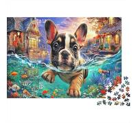Rompecabezas Puzzle Bulldog francés Cachorro Submarino fantasía océano Mascotas 1000 Piezas - Decoración del Hogar, Desafiante, para Adultos, Regalo 52x38cm/1000pcs