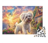 Rompecabezas Puzzle Cachorro maltés Corriendo en el Pueblo costero Mascotas 1000 Piezas - Decoración del Hogar, Desafiante, para Adultos, Regalo 38x26cm/1000pcs