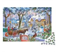Rompecabezas Puzzle Village de Invierno con Trineo Hermoso Paisaje 1000 Piezas - Decoración del Hogar, Desafiante, para Adultos, Regalo 38x26cm/1000pcs