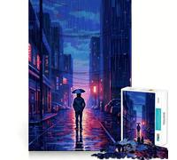 Rompecabezas Rain City Pixel bit Art de 1000 Piezas para Adolescentes, Juguete de lógica Mental, Tranquilo, Firme, de Corte Santa Wish (38x26cm)