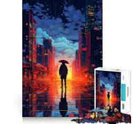 Rompecabezas Rain City Pixel bit Art para Adultos, 1000 Piezas, Grupo de Habilidad Mental, Joya, Calidad, colección de Arte de Borde (38x52cm)