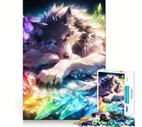 Rompecabezas Rainbow Crystal Wolf de 1000 Piezas para Adultos Juego Mental Pasatiempo en casa Bordes limpios Un Regalo Encantador (38x26cm)