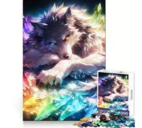 Rompecabezas Rainbow Crystal Wolf de 1000 Piezas para Adultos Juego Mental Pasatiempo en casa Bordes limpios Un Regalo Encantador (38x26cm)