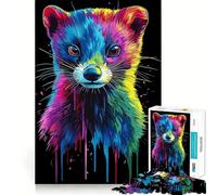 Rompecabezas Rainbow Pop Art Retrato de Hurón para Adultos 1000 Piezas Mejora la Memoria Juego en Grupo Patrón Ensamblaje Sorpresa de Navidad (38x52cm)