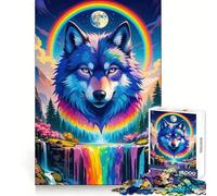 Rompecabezas Rainbow Wolf Waterfall Fantasy de 1000 Piezas para Adolescentes Mejora la Memoria Cómodo y Relajante Corte Firme Regalo Festivo (50x75cm)