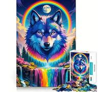 Rompecabezas Rainbow Wolf Waterfall Fantasy de 1000 Piezas para Adolescentes Mejora la Memoria Cómodo y Relajante Corte Firme Regalo Festivo (50x75cm)