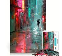 Rompecabezas Rainy Neon Alley de 1000 Piezas para Adolescentes Mejora la Memoria Diseño Tranquilo y Relajante Regalo (38x52cm)