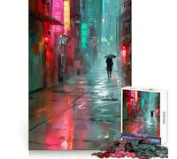 Rompecabezas Rainy Neon Alley de 1000 Piezas para Adolescentes Mejora la Memoria Diseño Tranquilo y Relajante Regalo (38x52cm)