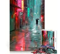 Rompecabezas Rainy Neon Alley de 1000 Piezas para Adultos y Adolescentes Juguete de Habilidad, Relajante y Divertido Bordes Ajustados Regalo Ideal para Festivales (50x75cm)