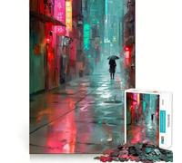 Rompecabezas Rainy Neon Alley de 1000 Piezas para Adultos y Adolescentes Juguete de Habilidad, Relajante y Divertido Bordes Ajustados Regalo Ideal para Festivales (50x75cm)